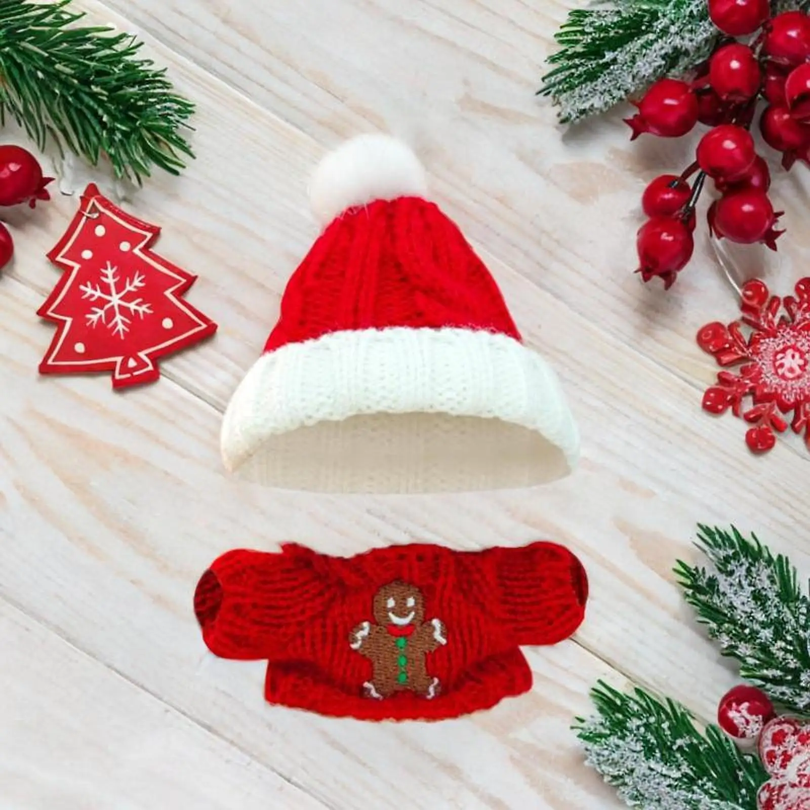 15 cm-17 cm Puppenkleidung, Puppen-Outfit, Lebkuchenmann-Pullover mit Weihnachtsmütze, Weihnachtsgeschenk, weiche Foto-Requisiten, Weihnachtskostüm