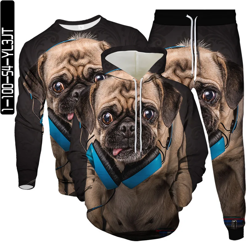 

Animal Dog Pig Pug Cat Printed Hoodies Sweatshirt Pants 3Piece Sets Men's Fashion Tracksuit Streetwear Women Clothing Suit S-6XL