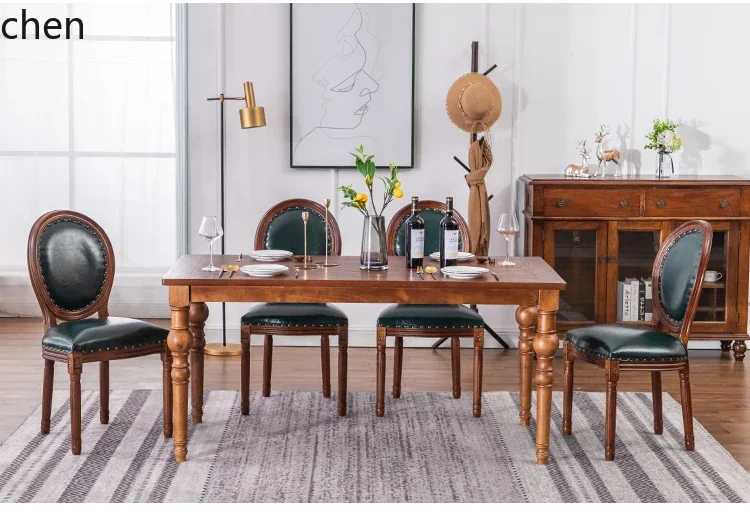 TQH-c13 solid wood dining table small apartment dining table and chair combination country  rectangular western restaurant table
