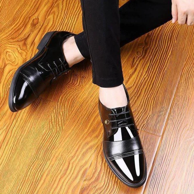 

Черные мужские туфли на шнуровке, увеличивающие рост, с низким берцем, высокое качество, модные дешевые жидкие официальные модельные туфли, мужские туфли