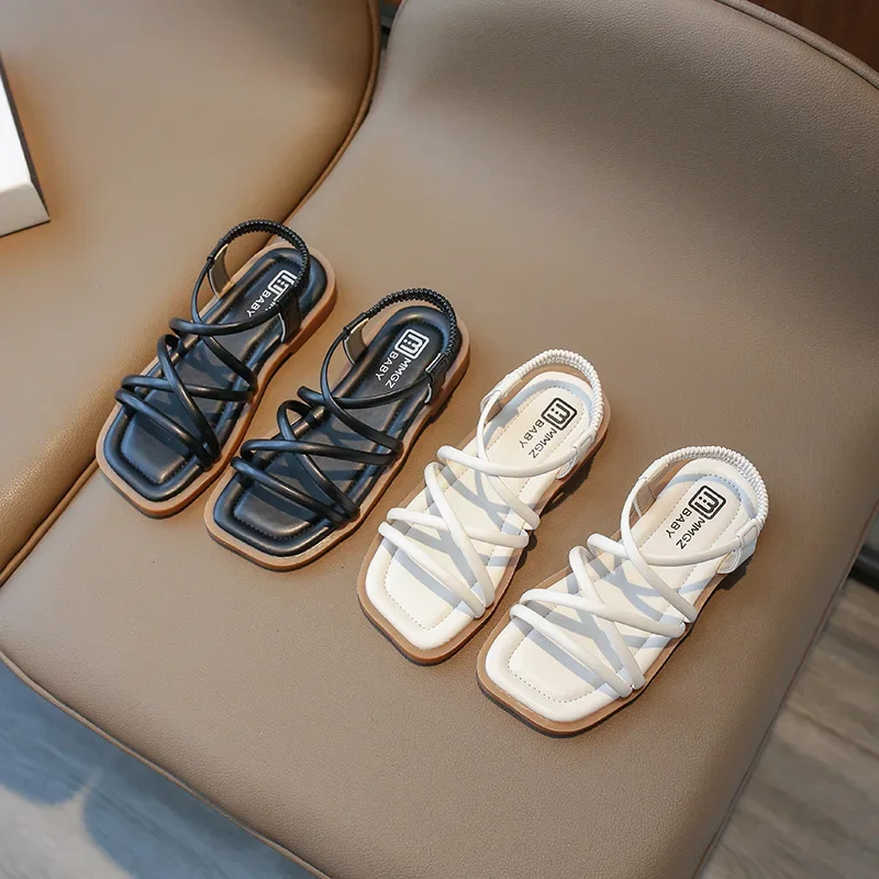 

New Children Summer Fashion Sandals Girls Elastic Lace on Roman Shoes Kids Soft Sole Princess Shoes Versatile Sandals Girls
