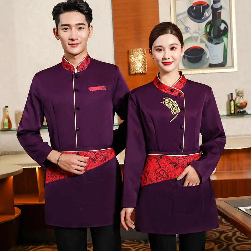 

Chinese Style Restaurant Waiter Uniform Hotel Hot Pot Restaurant Employee Top Restaurant Farmhouse Dish Delivery Set for Women