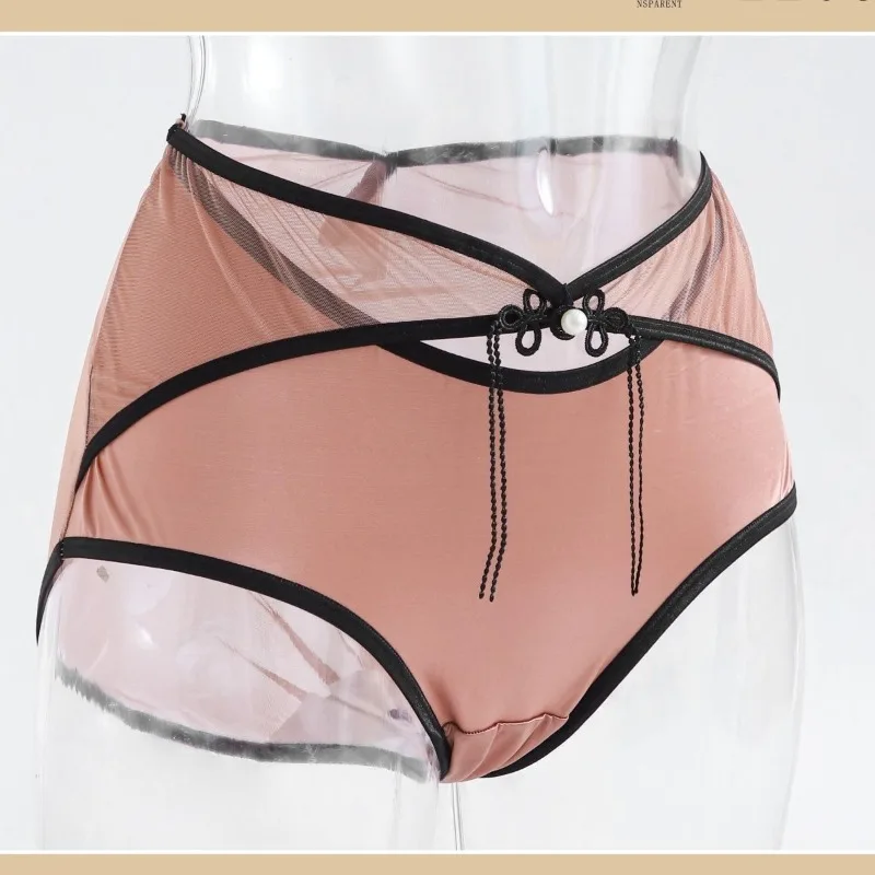 Ropa interior de encaje Sexy para mujer, malla transparente, sin costuras, transpirable, talla grande, estilo europeo americano, calzoncillos personalizados de lujo