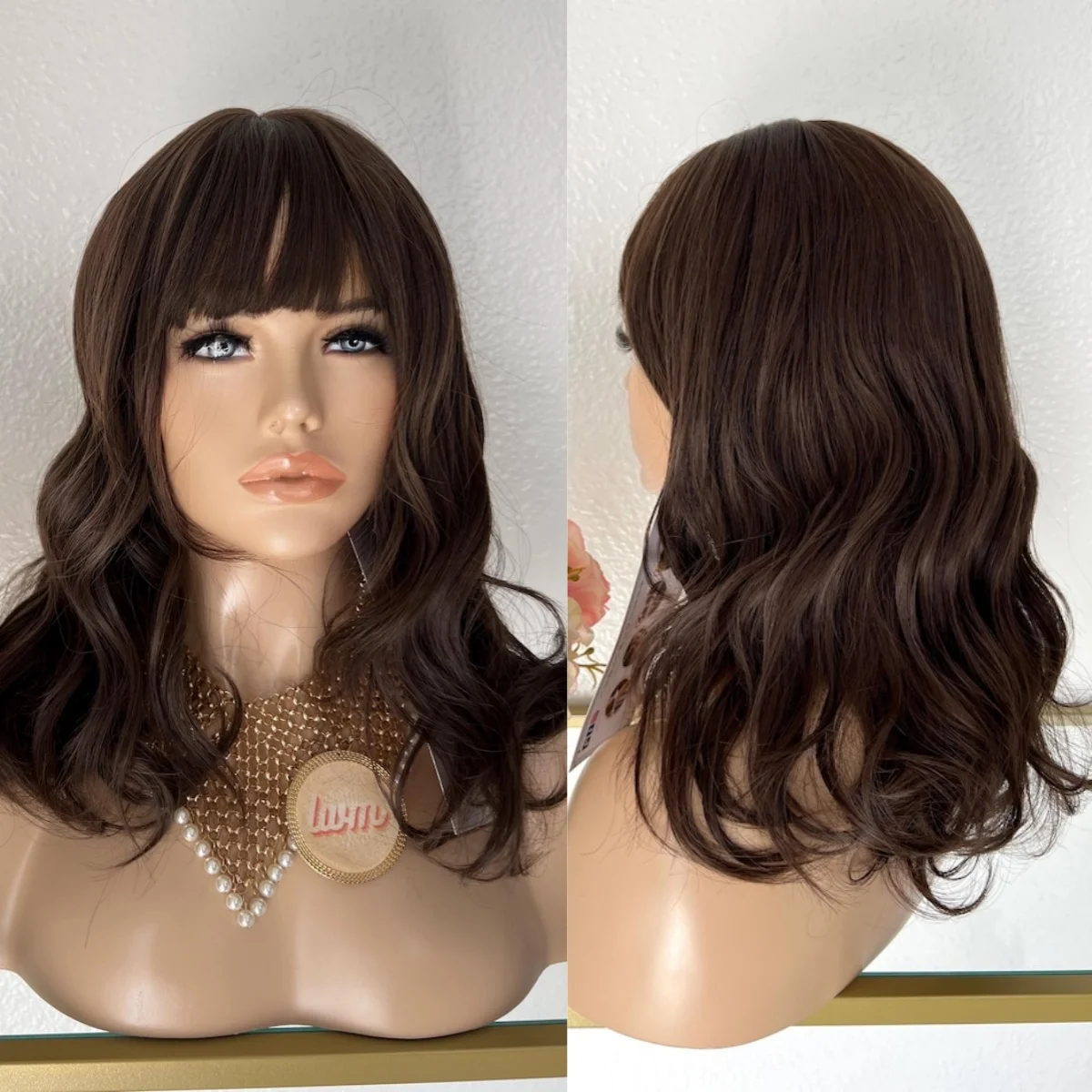 

Короткий коричневый парик с челкой, 13x4 HD, с эффектом Body Wave, синтетический, предварительно прорезанный, без клея, распродажа
