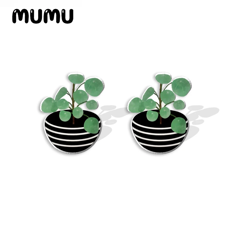 2023 New Pilea Plant Acrylic Stud Earring Green Leaves Handmade Earrings Resin Epoxy Jewelry Gifts Friend