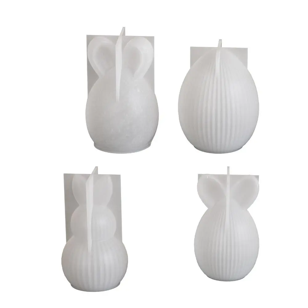 

Easter Series Bunny Eggshell Mold Striped Pattern Handmade Bunny Scented Candle Mold Flexible Silicone 3D Rabbit Molds Craft DIY