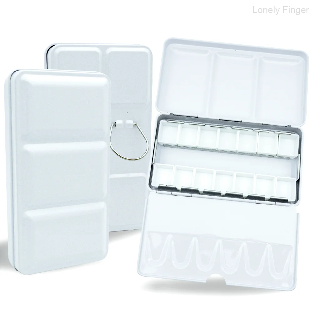 Tavolozza per acquerelli da viaggio con vassoio di miscelazione da 14 pozzetti e scatola di latta in metallo - Arte portatile per guazzo, studio e pittura all'aperto