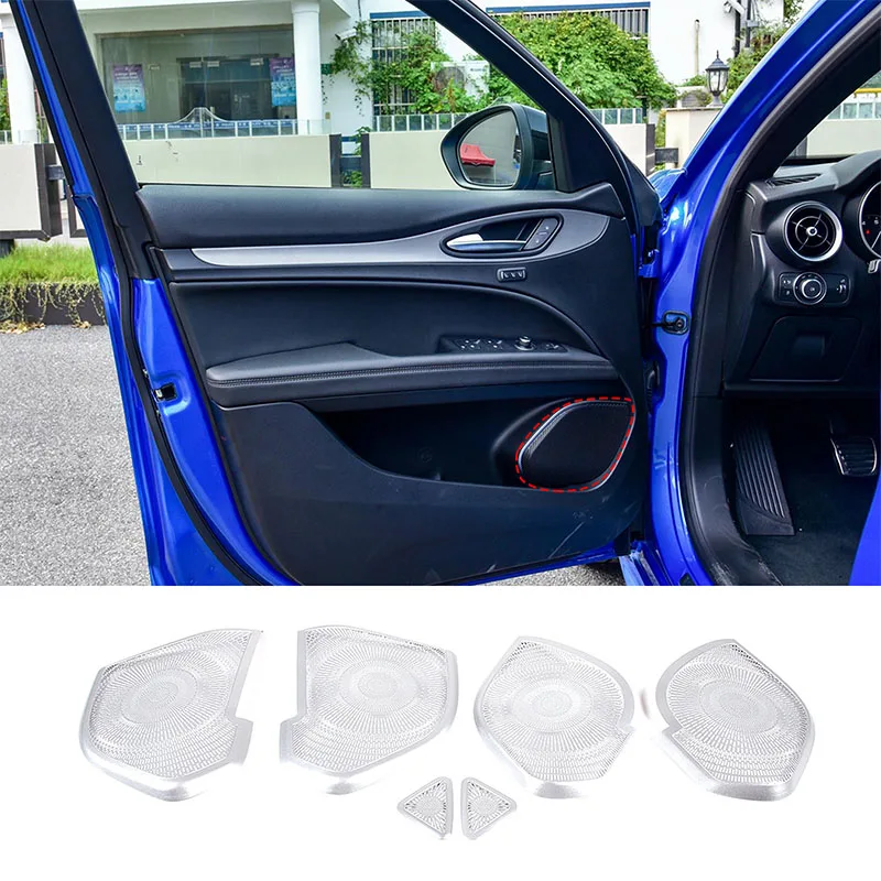 For Alfa Romeo Stelvio 2017-2023 Stainless Steel Silver Car Door Audio Speaker Horn Frame Cover Trim Sticker Car Accessories