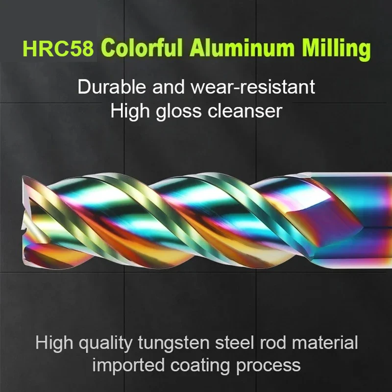 

HRC58 End Mill Aluminium 3F Milling Cutter 6 8 12 20 Acrylic Wood Copper Plastic Cutting Tool CNC Maching Milling Tools Endmils