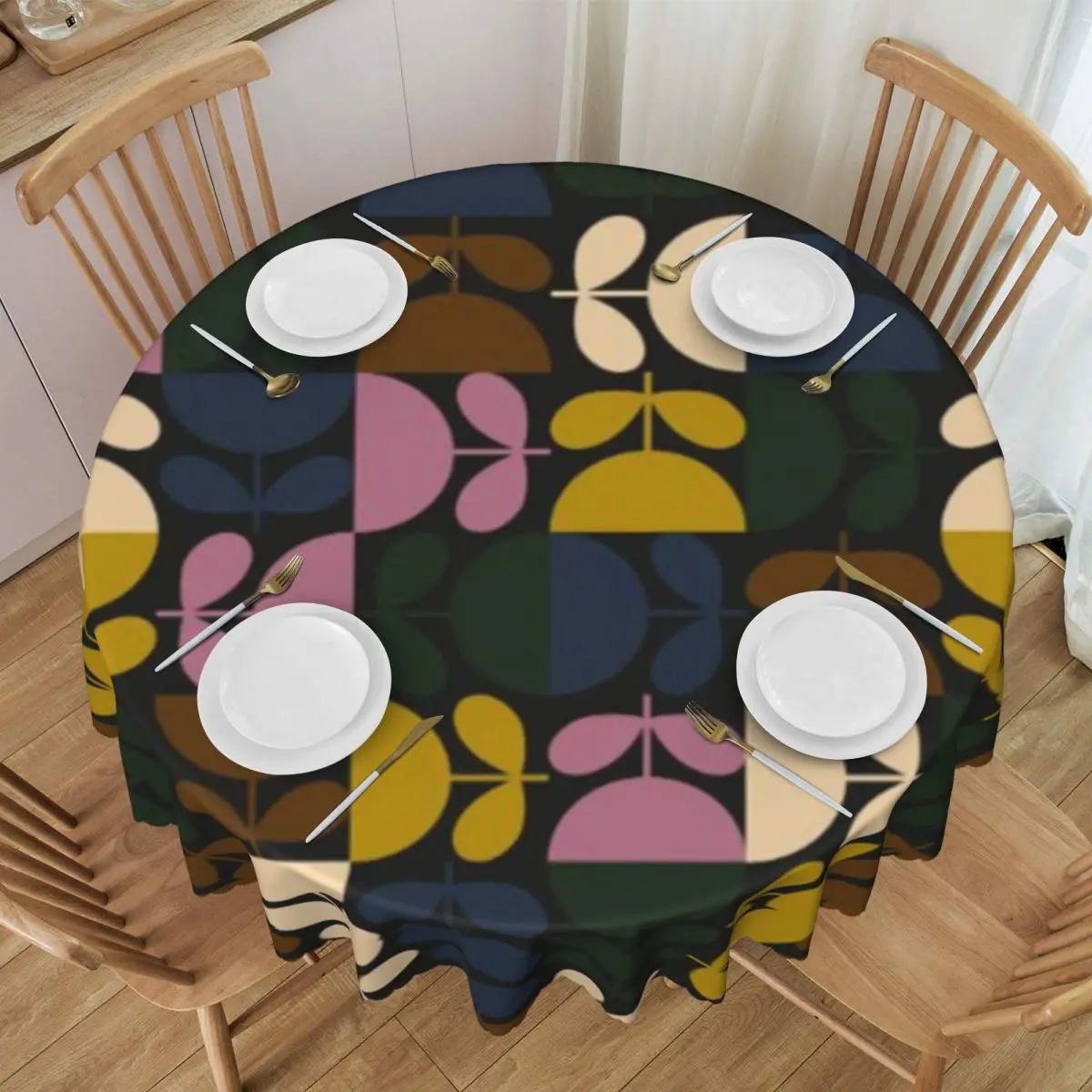 Custom Round Orla Kiely Multi Stem Geometric Table Cloth Oilproof Tablecloth 60 inch Table Cover for Kitchen Dinning