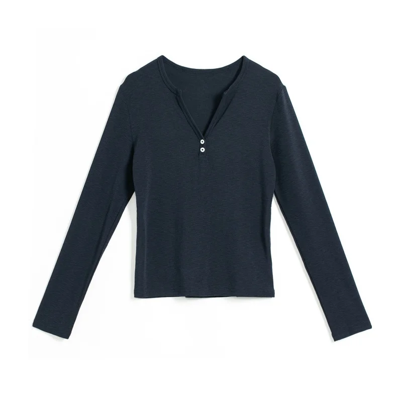 

Женская футболка из лиоцеллового модала с v-образным вырезом, осенняя мягкая однотонная нижняя рубашка с длинными рукавами