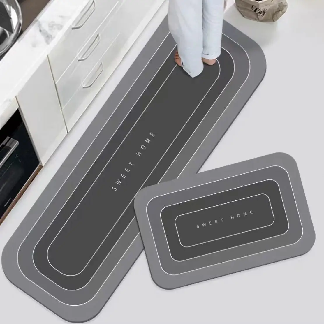 VIKAMA 2pc Kitchen Floor Mat Waterproof, Non-Slip and Dirt-Resistant Foot Mat Household Door Mat Long Carpet Set