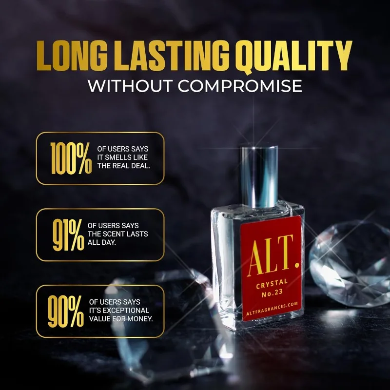ALT. Fragrances Crystal Extrait de Parfum Spray 2.0 Ounce Premium Pheromones Perfumes 60 ML Lasting Amber Floral Unisex Cologne