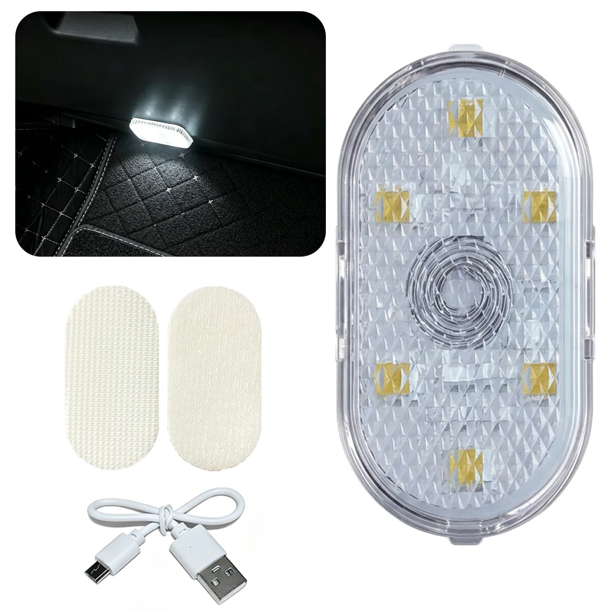RGB Touch-Control Autoinnenbeleuchtung USB-Aufladbar 6 LED-Perlen Auto-Fußraumbeleuchtung 7-Farben Auto-Deckenleuchte Nachtlicht
