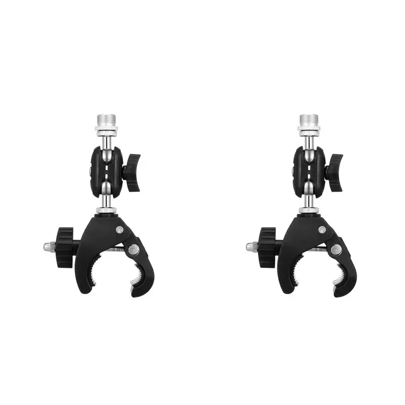 B03B-2X Mic Holder, Mic Crab Clamp Microphone Mount With Double Ball Head Microphone Holder For Mic-Stand Desktop Shelf Drum