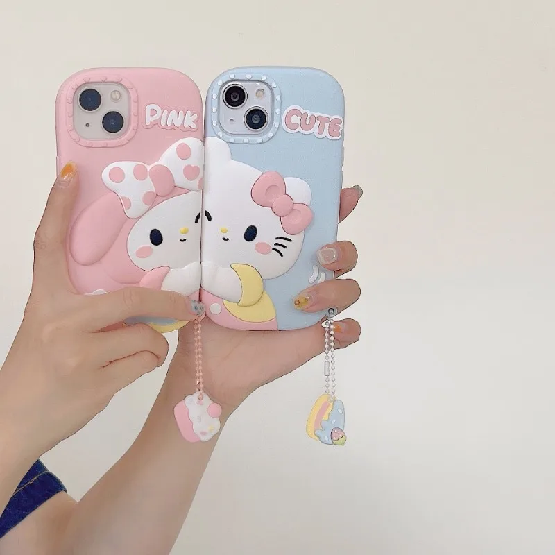 

3D Stereoscopic Sanrio Hello Kitty My Melody Phone Case for IPhone 15 14 13 12 11 Pro Max 15 Pro Silicone Shockproof Cover Gifts