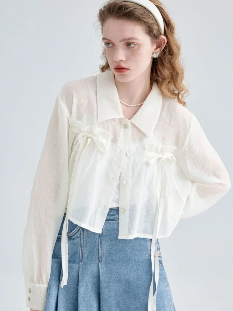 Shirts Women Lace-up Tender Single Breasted Minimalist Elegant Turn-down Collar Soft Popular Pure Casual Korean Style Spring New