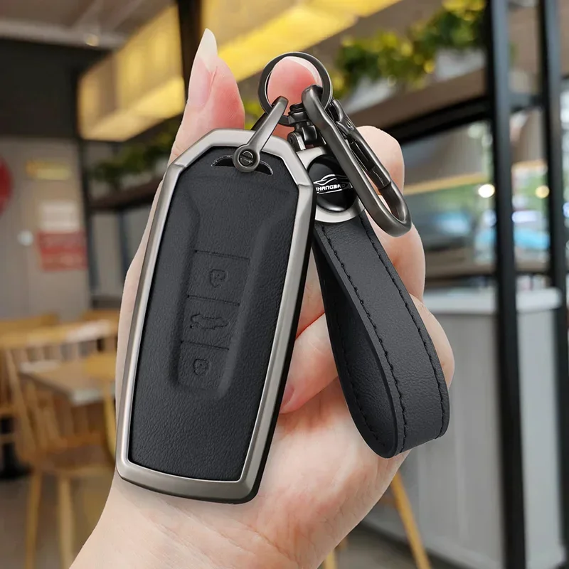 High Quality Alloy Leather Car Key Case For Volkswagen Touareg 2019 2020 2021 2022 Shell Fob Ring Key Chain Protector