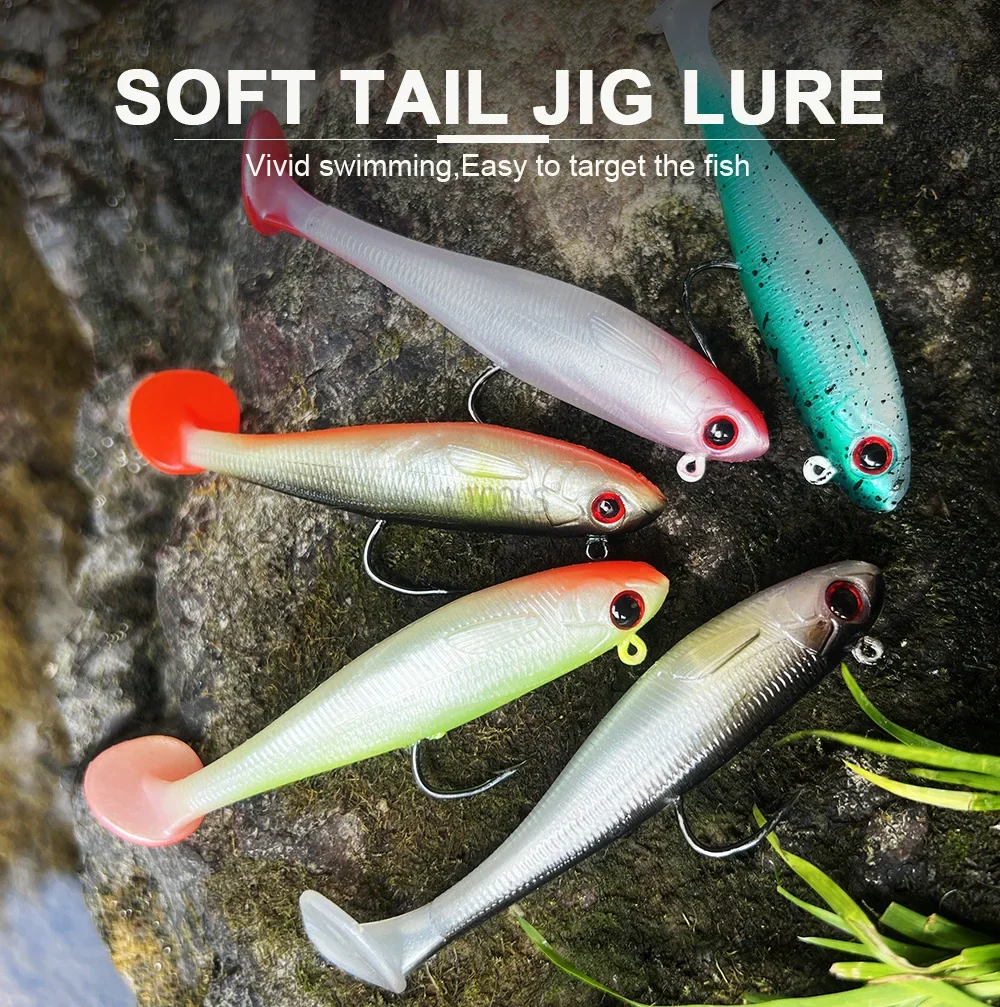 T Tail Silicone Soft Bait 7CM/6.5G 9CM/12.5G Soft Bass Bait with Lead Hook Dark Sleeper Jig Minnow Lure Artificial Silicone Lure