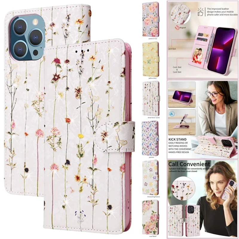 مكافحة سرقة فرشاة المحفظة بطاقات غطاء آيفون 14 13 Mini 12 Pro 11 X XR XS ماكس SE 2022 7 8 Plus الجلود الوجه حامل جراب هاتف