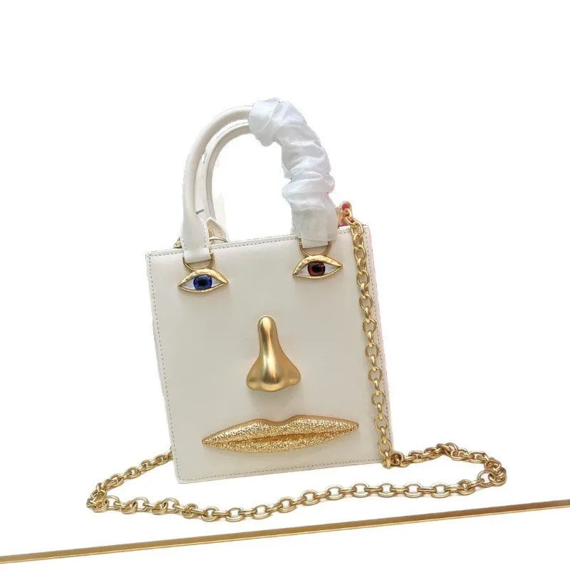 Personalized metal fun facial features handbag mini square bag multi-color fashion messenger bag niche design women's bag