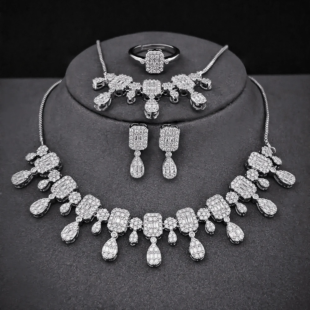 

Moonso Arrival Unique Design Silver Color Jewelry Set for Women Engagement Wedding Anniversary Gift Jewelry E043-R043-S043-X043