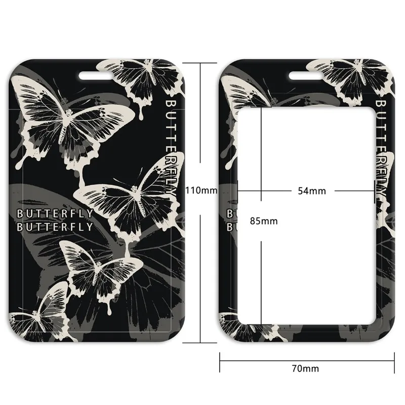 مجموعة حاملي بطاقات الشريحة على شكل فراشة سوداء مع حزام للرقبة، حافظات صلبة لبطاقة الهوية للطلاب، سلاسل المفاتيح، بكرة شارة لتمرير العمل #2