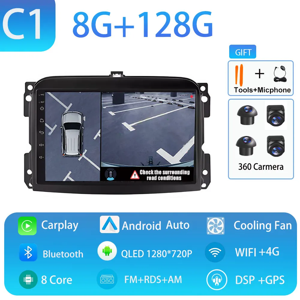 Android 15 voor Fiat 500L 2012-2018 Draadloze Carplay Stereo Scherm Autoradio GPS Navigatie Multimedia Speler 4G WIFI Head Unit