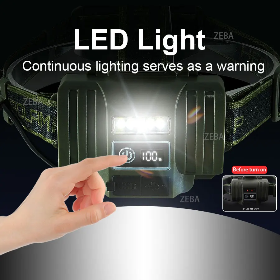 9000000LM Ultra Powerful Headlamp Headlight Head Lantern Front Light Rechargeable Type C LED Head Flashlight For Fishing Hunting
