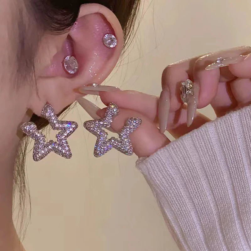 New Cubic Zirconia Five-Pointed Star Earrings Live Explosive Women's Earrings Drops Earrings Elegant Banquet Jewelry Wholesale