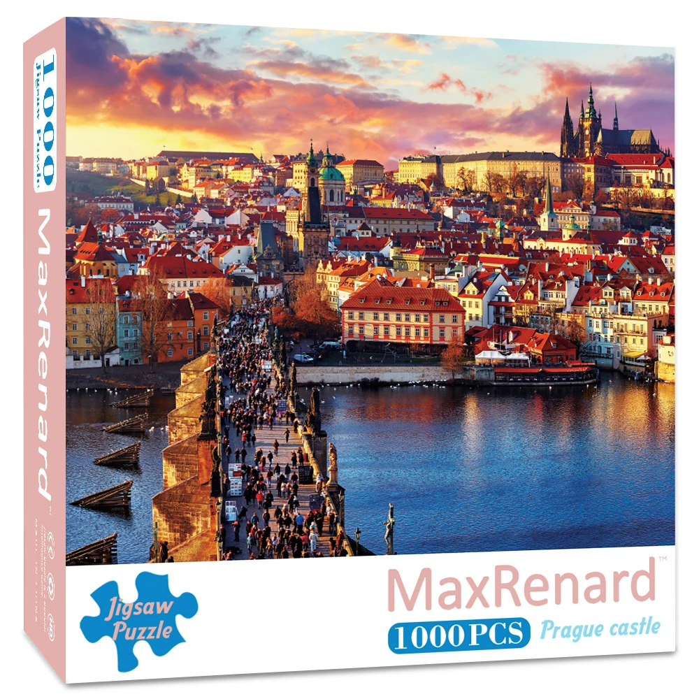 MaxRenard Jigsaw Puzzle 1000 Pieces for Adult Czech Prague Castle Environmentally Friendly Paper Christmas Gift Toy