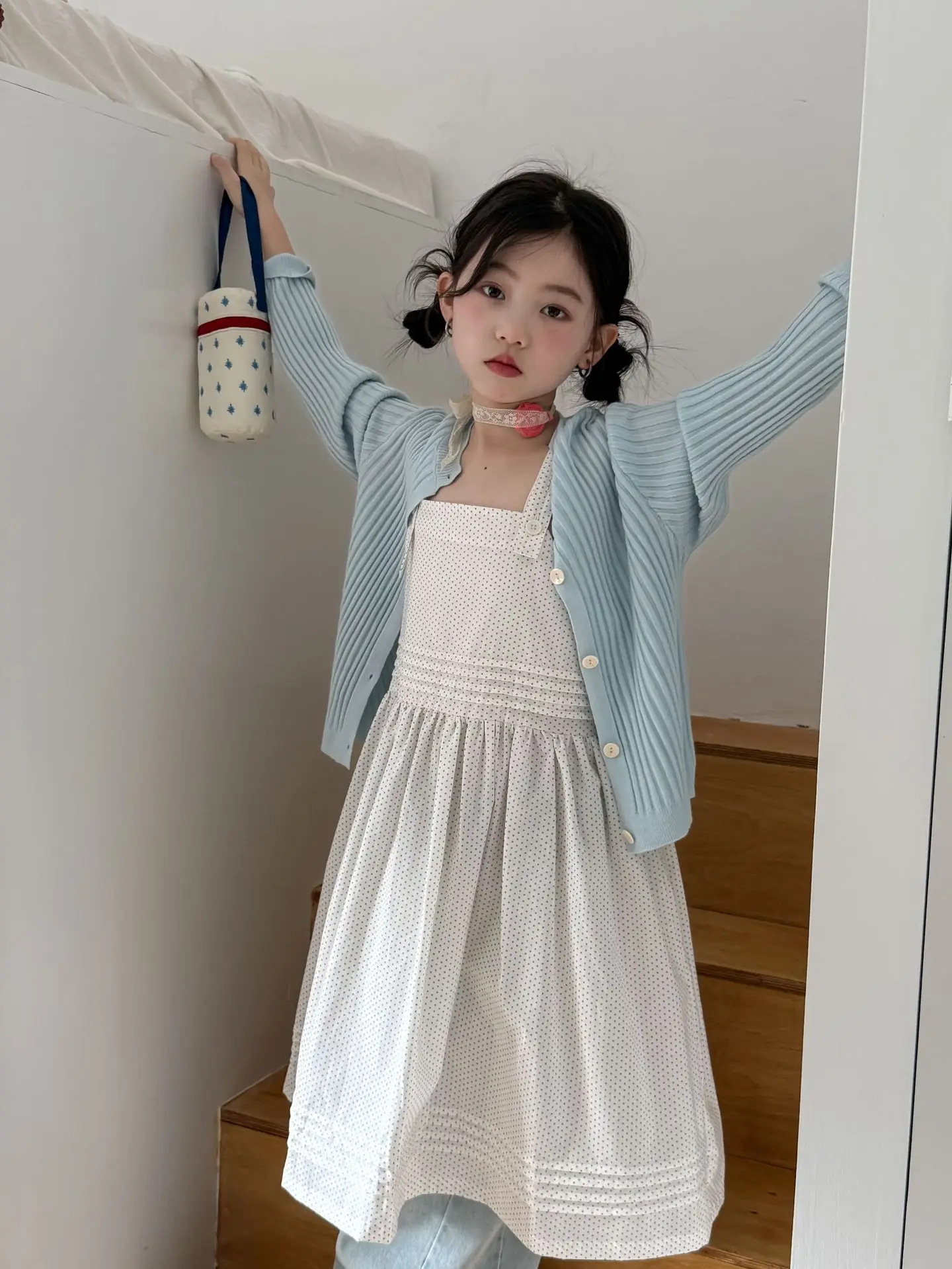 

Girls Sweater 2025 Spring and Summer New Childrens Wear Korean Style Baby Girl Fashion Knitted Cardigan Casual Simple Daily