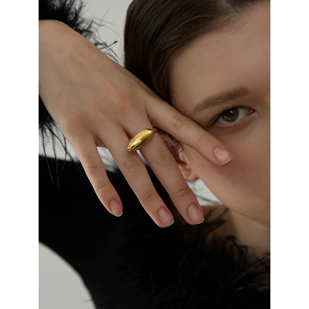 Yhpup Stylish Unique Stainless Steel Geometric Open Ring Simple Metal Gold Silver Color Rust Proof Stain Less Jewelry for Women