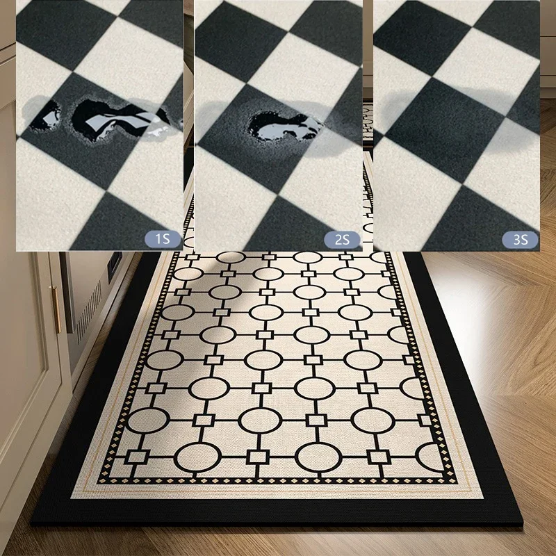 Tapis de Cuisine Absorbant l\'Eau, Polymères de Sol Non ALD, Absorption d\'Huile de Boue, Noir et Blanc, Pied-de-Poule, Décoration de la Maison