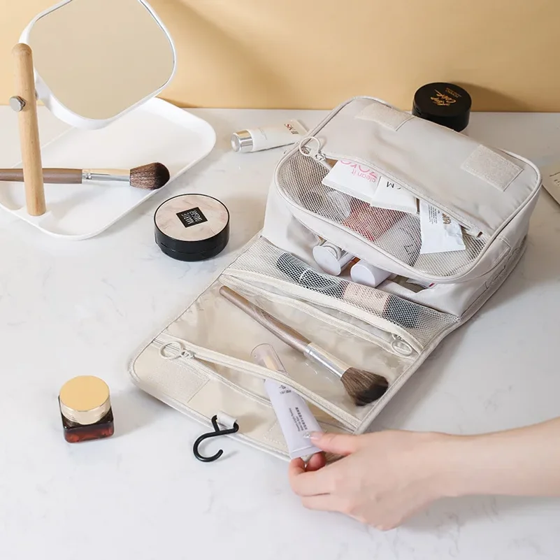 2Hanging Toiletry Bag for Business Trips Portable Large Capacity Skincare Makeup Bag Dry and Wet Separation Folding Storage Bag