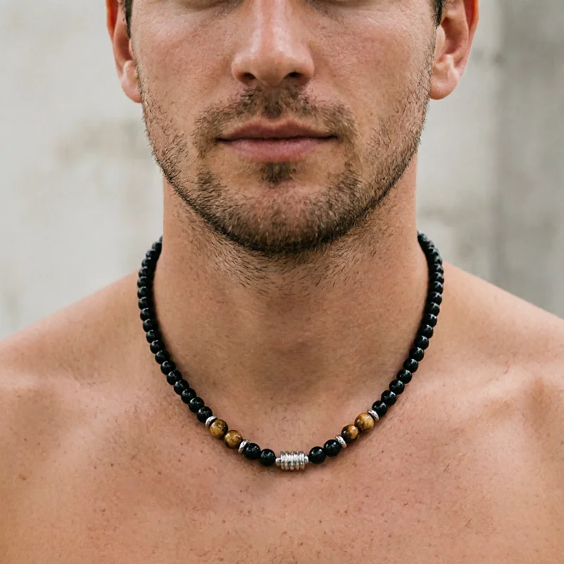 Fashion 18 Inches Men Necklace 3 Color Options 6mm Obsidian Tiger Eyes Stone Neck Accessory Perfect Gift For Him Healing Jewelry