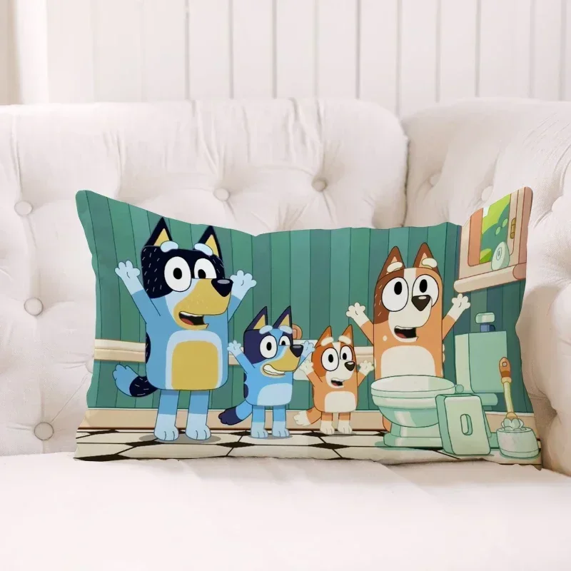 Bluey Kissenbezug Bingoes Familie Kissenbezug Blauer Hund Anime Figur Fleece Kissenbezug Sofa Plüsch Schlafzimmer Dekor Geschenke 50x30cm