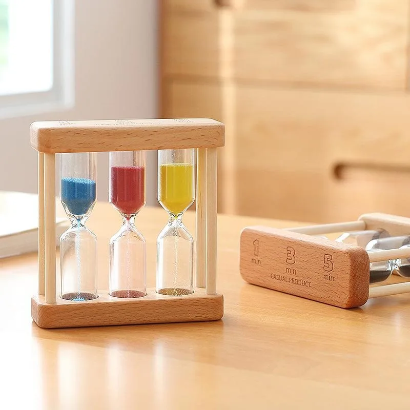 3in1 Hourglass 1+3+5 Minute Hourglass Wood Glass Sand Timer for Kitchen Cooking European Creative Wood Rotating Hourglass Timer