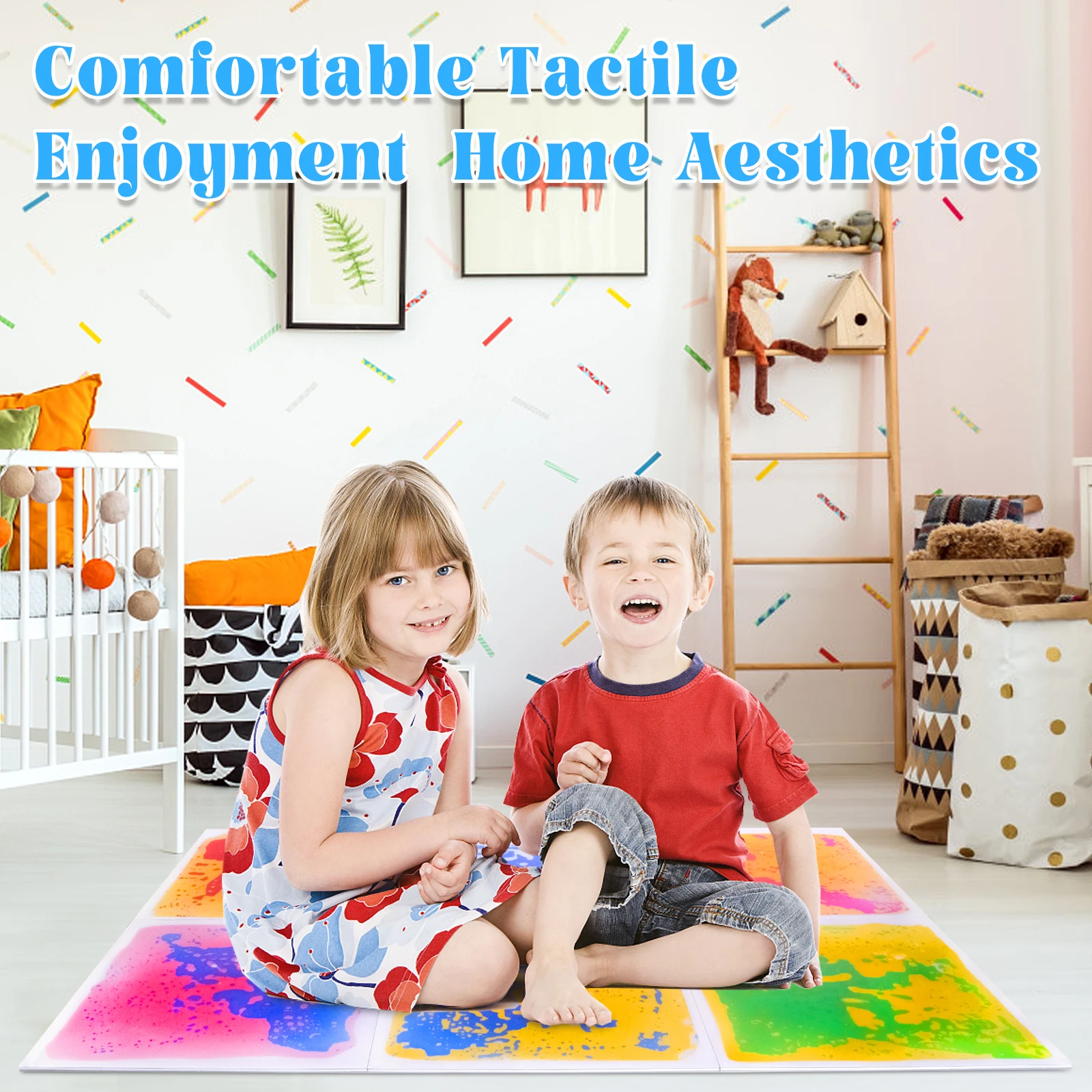 Immersives Erlebnis, sensorischer Flüssigkeitsboden für Kindertagesstätten, Spaß, sensorische Squish-Fliesen, farbige sensorische Quadrate, 6 Stück