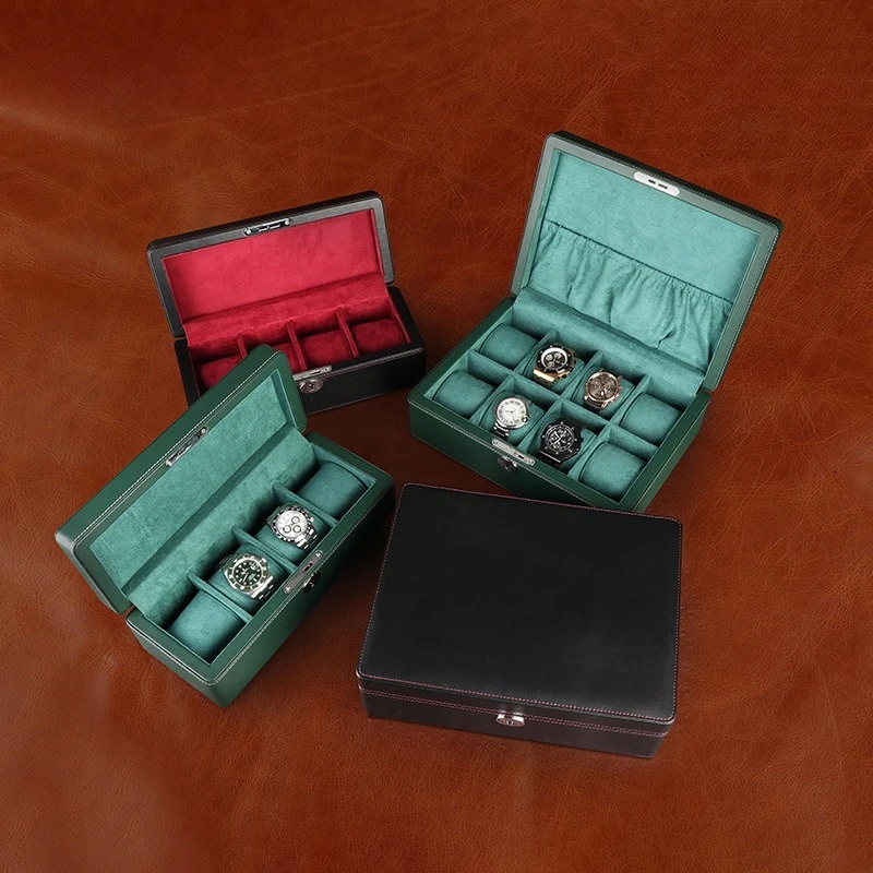 4/8 Slot Watch Storage Box Leather Luxury Watch Box Men Wrist Watches Organizer Case Travel Dustproof Watches Boxes with Lock