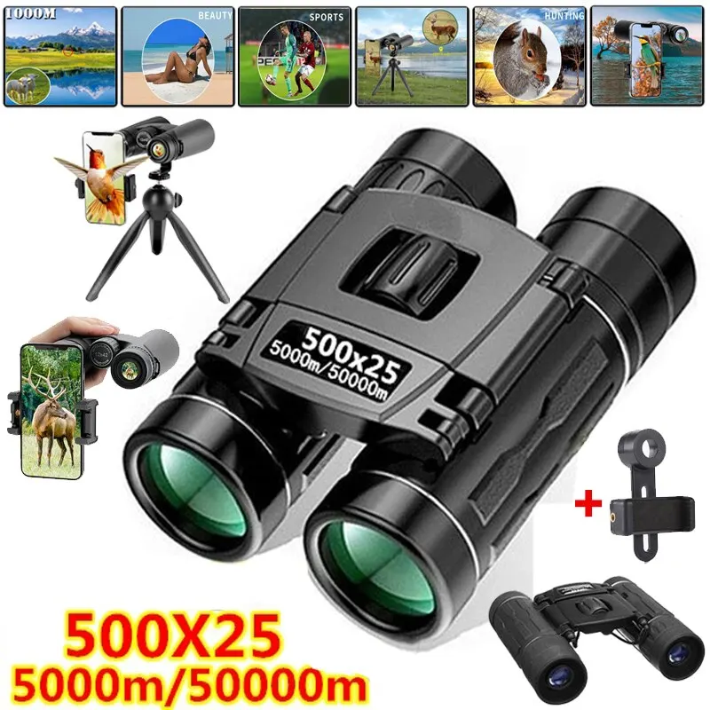 500X25 Portable Hd Zoom 5000M/50000M Binoculars Telescope Powerful Folding Long-Distance Vision Hunting Outdoor Camping Sports