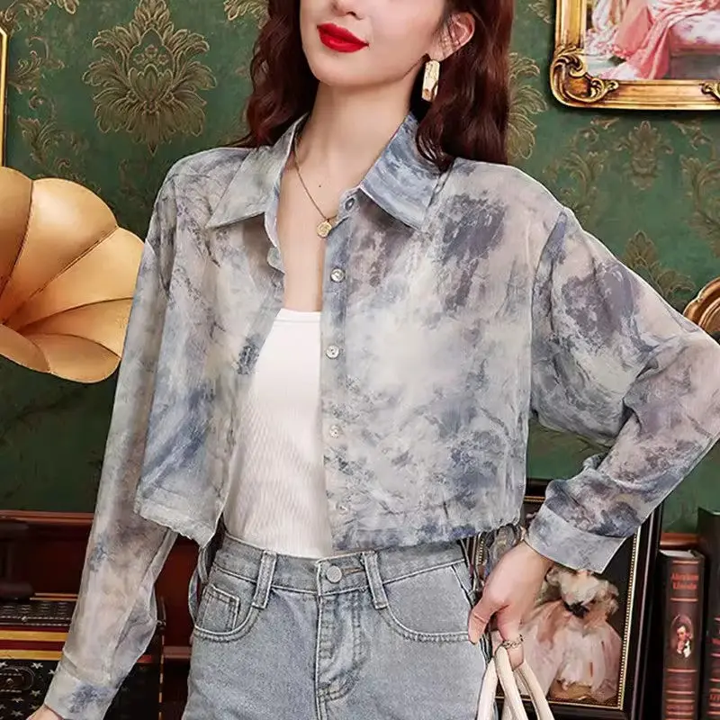 

Short Sun Protection Clothing Thin Gauze Jacket Summer Thin Ice Silk Long Sleeve Cardigan Loose Versatile Top For Women K1111