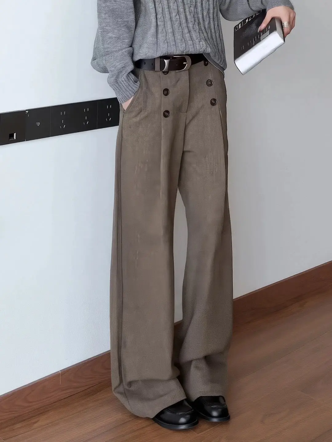 

2025 Autumn Winter Double-Breasted Pleated Straight Wide-Leg Trousers High-End Versatile Casual Pants