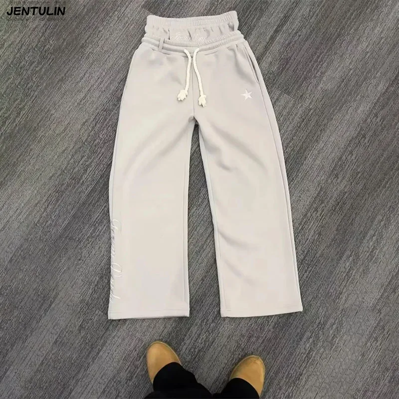 

Y2K американские новые винтажные свободные спортивные штаны в стиле Харадзюку с двойной талией, мужская уличная одежда в стиле хип-хоп, популярные повседневные брюки с вышивкой букв