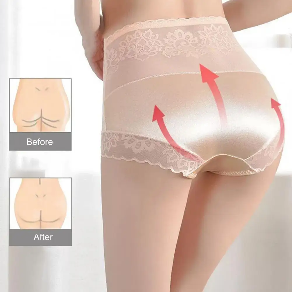 Women Seamless High Waist Tummy Control Shorts Panties with Lace Trim Flat Belly Shaping Slimming Underwear Butt Lifter Boyshort