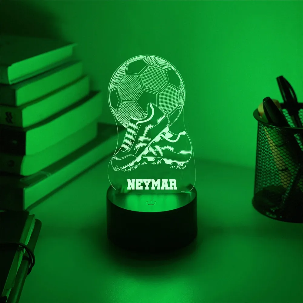 Personalised Football Soccer Shoes 3D LED Night Light Laser Engraving Player Name RGB Lamp for Home Bedroom Decor 7 Colors