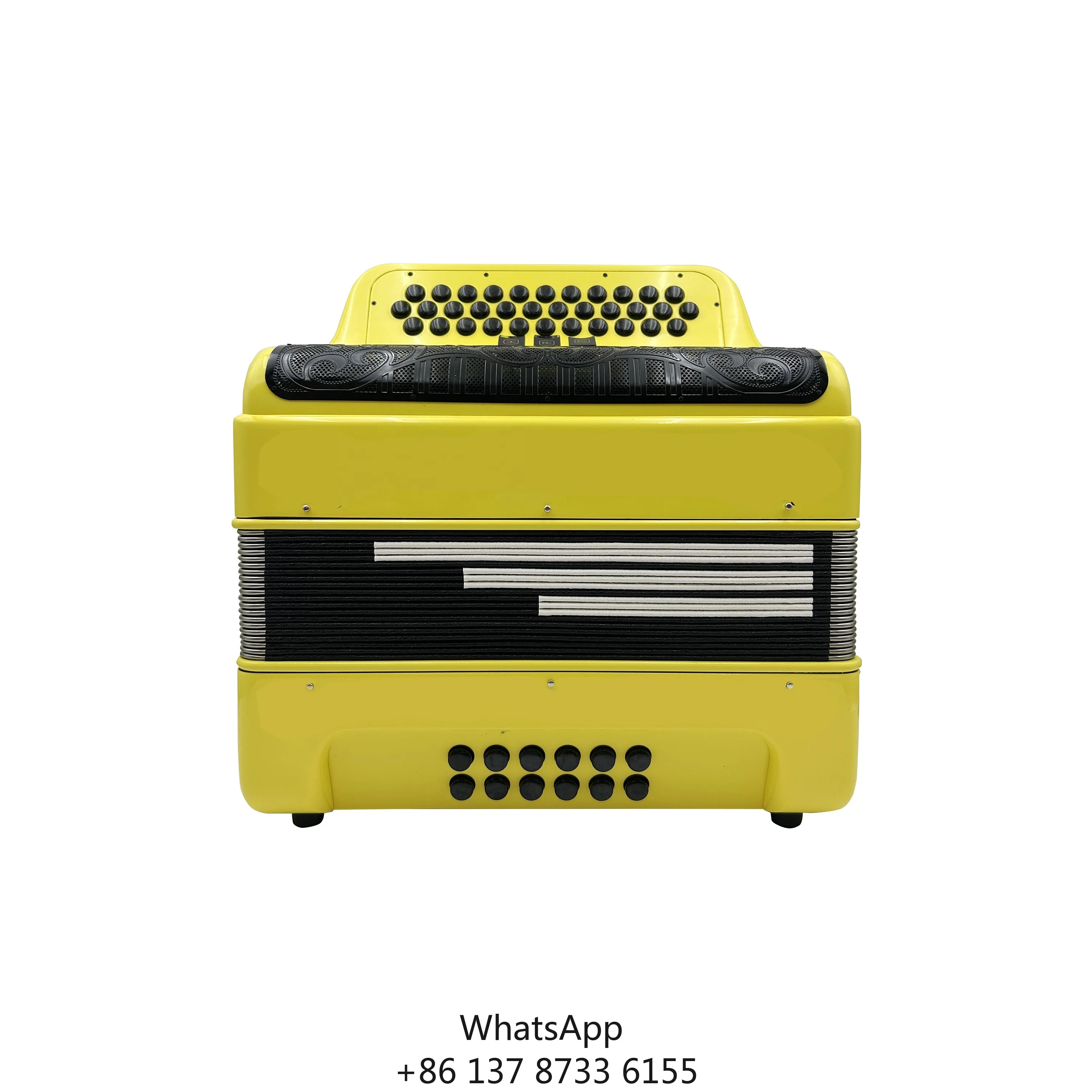 Professional 12-Bass 3-Register Yellow Accordion 34-Button Black Grill Buttons Diatonic Wood Instrument JB3412C