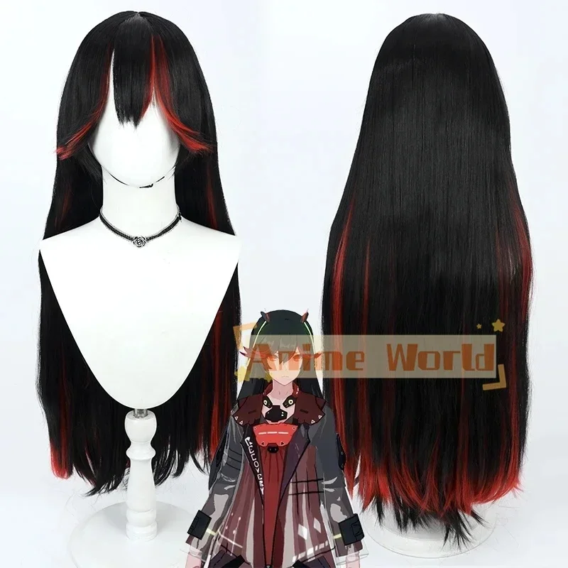 Gray Raven Punishing Lucia Lotus Cosplay Wig 80cm Long Black Red Synthetic Hair Heat Resistant Halloween Role Play Party