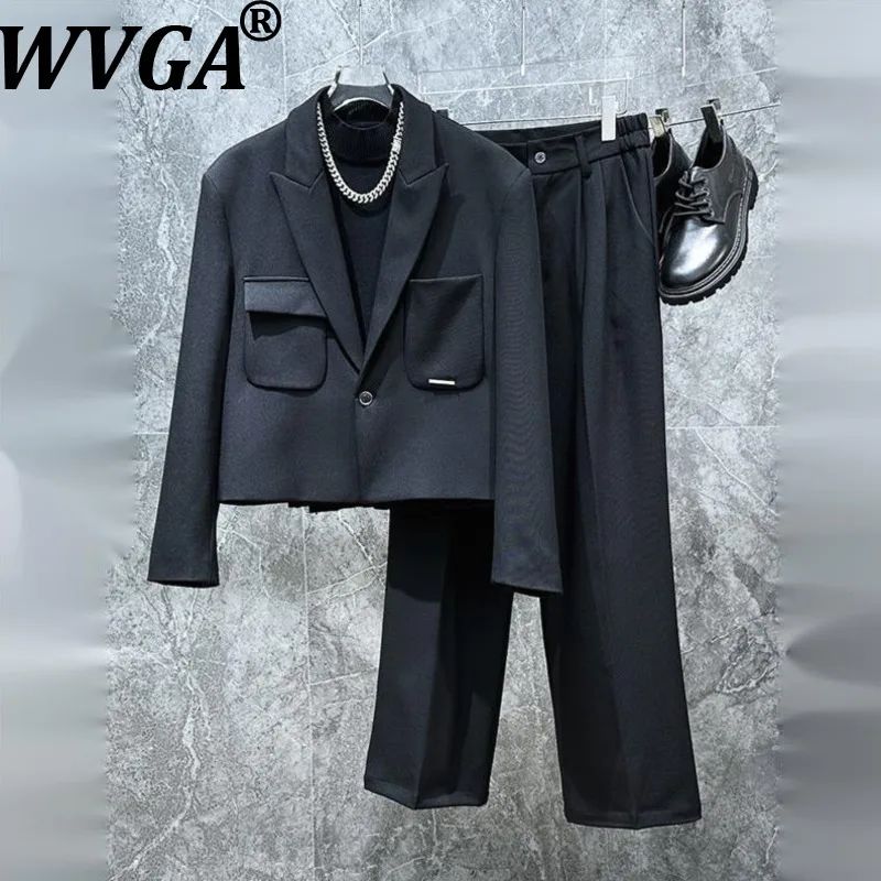 WVGA Spring Autumn New Men Tide Korean Style High-end Turn-Down Collar Blazer Niche Chic Casual Suit Pants Two-piece Sets W19186