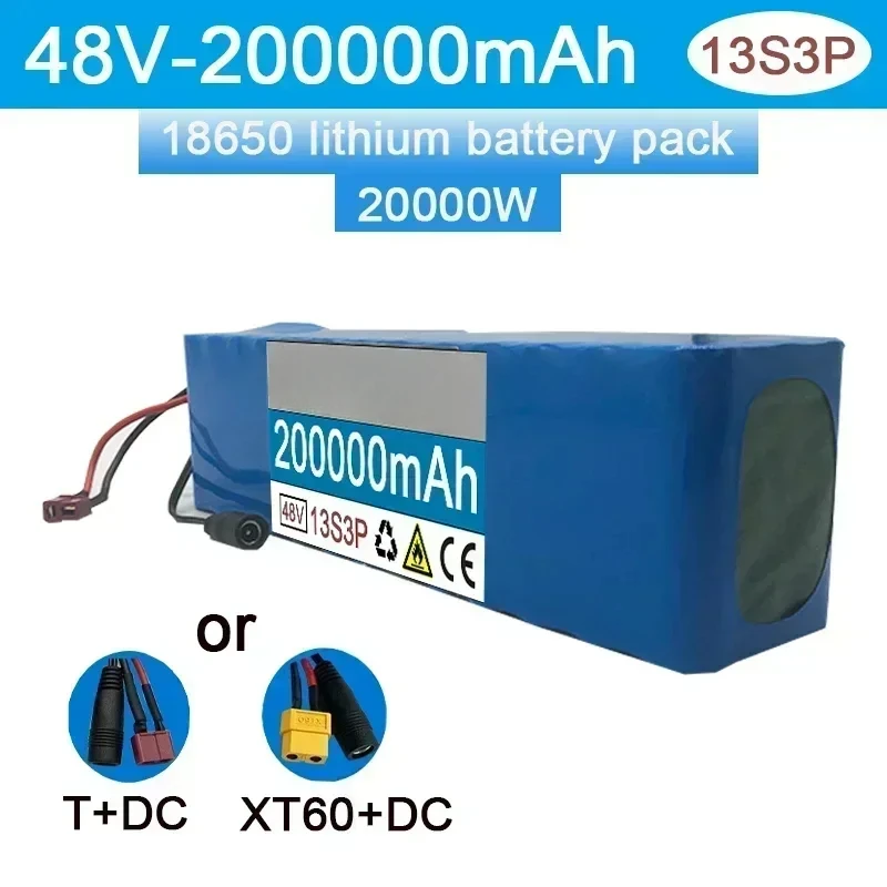 New 48V 200000mAh 20000W 13S3P XT60 48V Lithium-ion Battery Pack, Lithium Iron Phosphate Battery 200Ah and 54.6V Charger